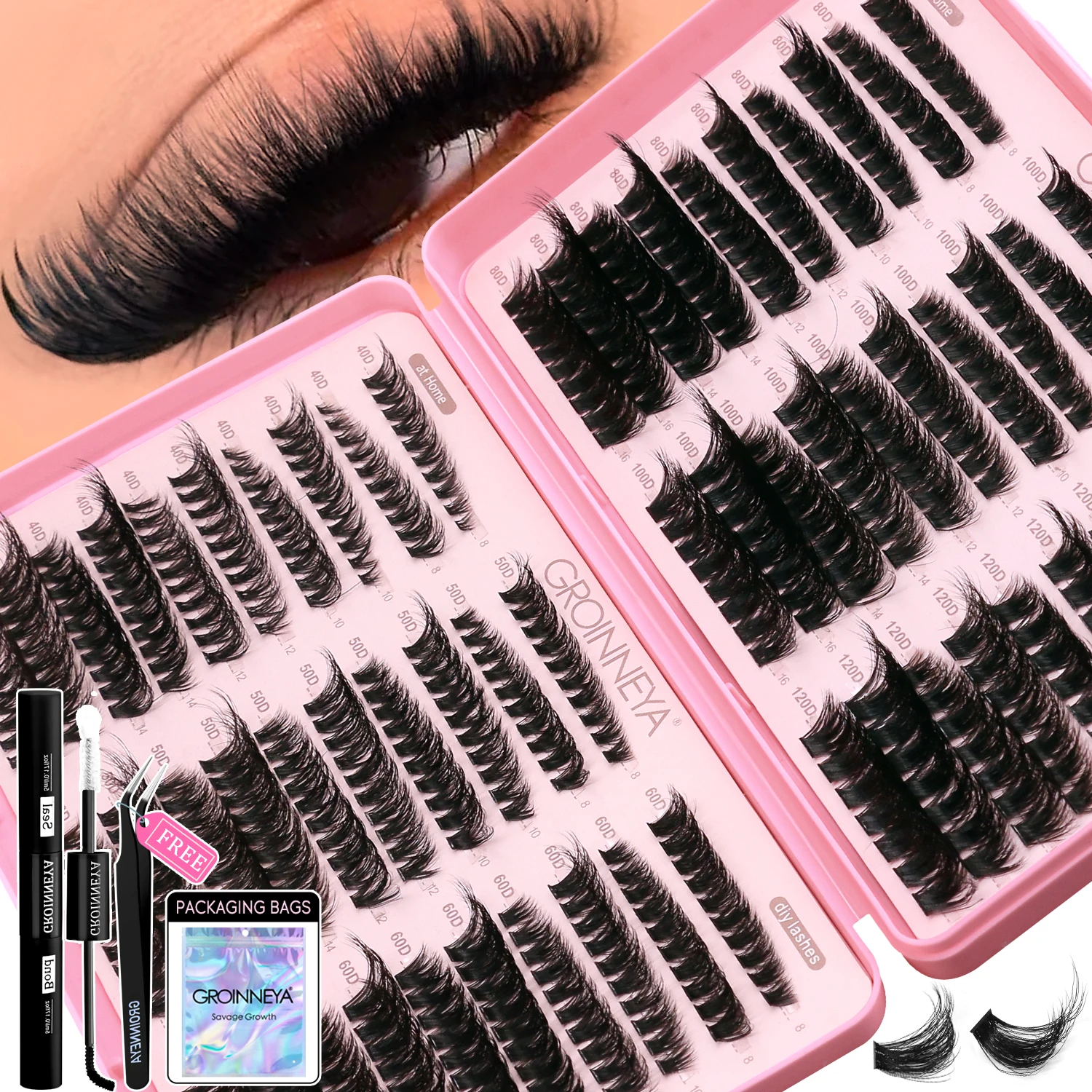 Eyelash Extension Home Service - GROINNEYA Lash Clusters Kit Cat Lashes