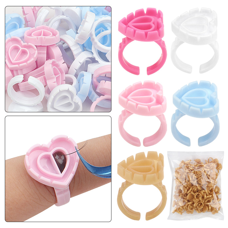 Eyelash Extension Maps - 100 PCS Disposable Heart-shaped Plastic Glue