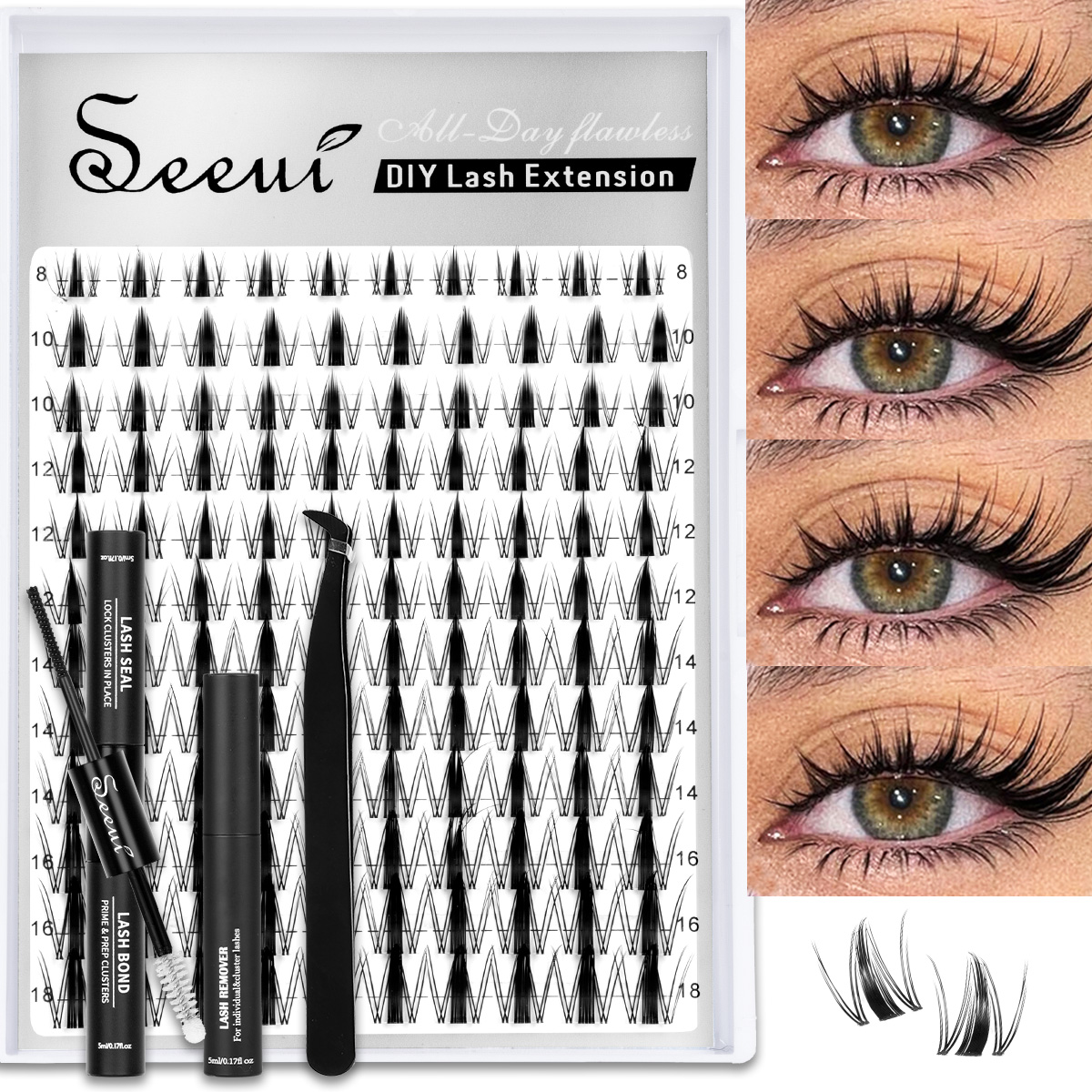 Lash Clusters Kit Thick Curl E - Eyelash Extension Glue Remover recension och pris